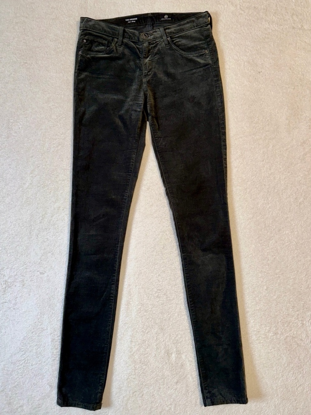 AG Jeans The Legging Super Skinny Opulent Stretch Velveteen Pants Black 26R